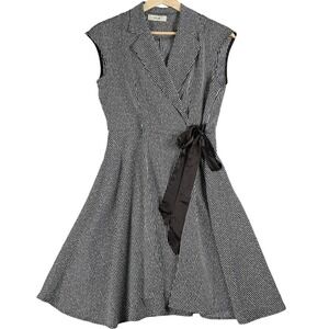 CELINE Wrap Midi‎ Dres Black White Stripe Sleeveless Size Small